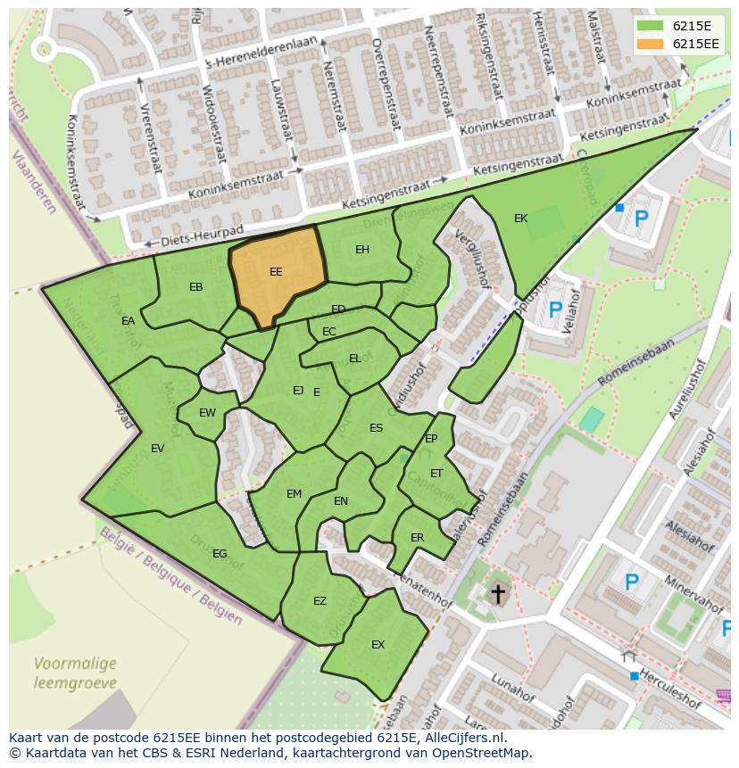 Afbeelding van het postcodegebied 6215 EE op de kaart.