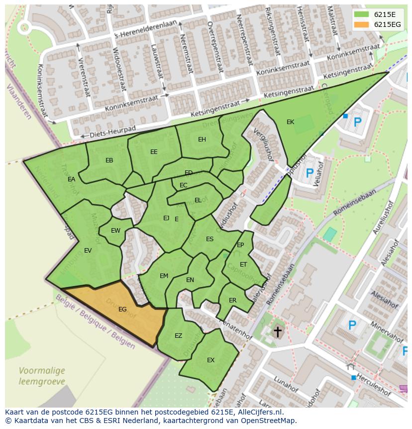 Afbeelding van het postcodegebied 6215 EG op de kaart.