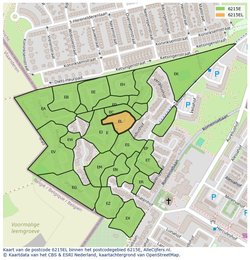 Afbeelding van het postcodegebied 6215 EL op de kaart.