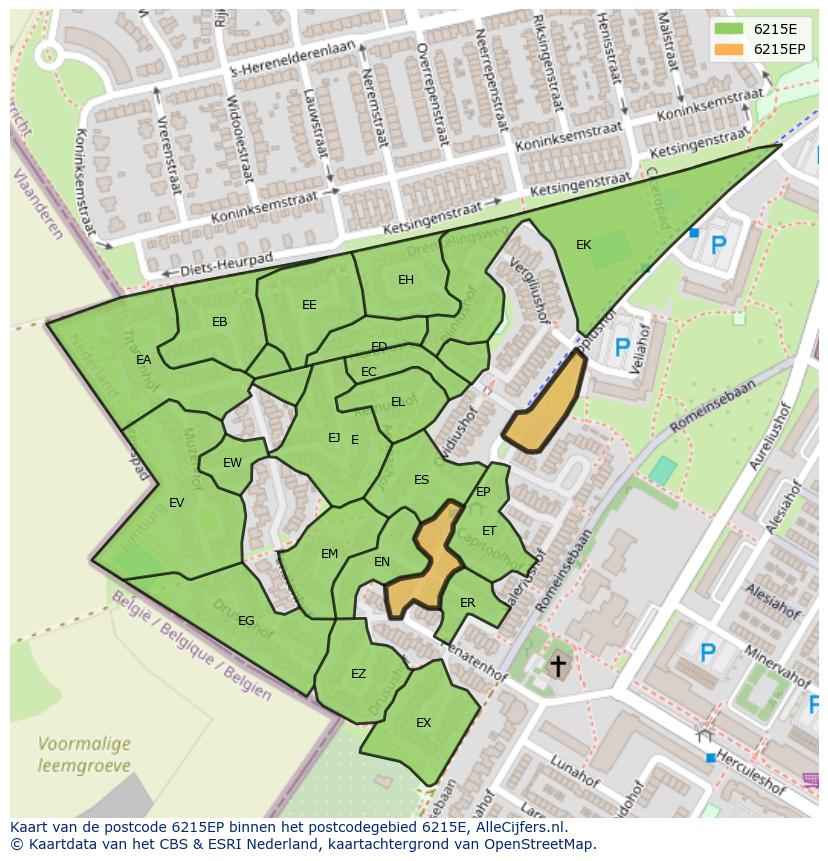 Afbeelding van het postcodegebied 6215 EP op de kaart.