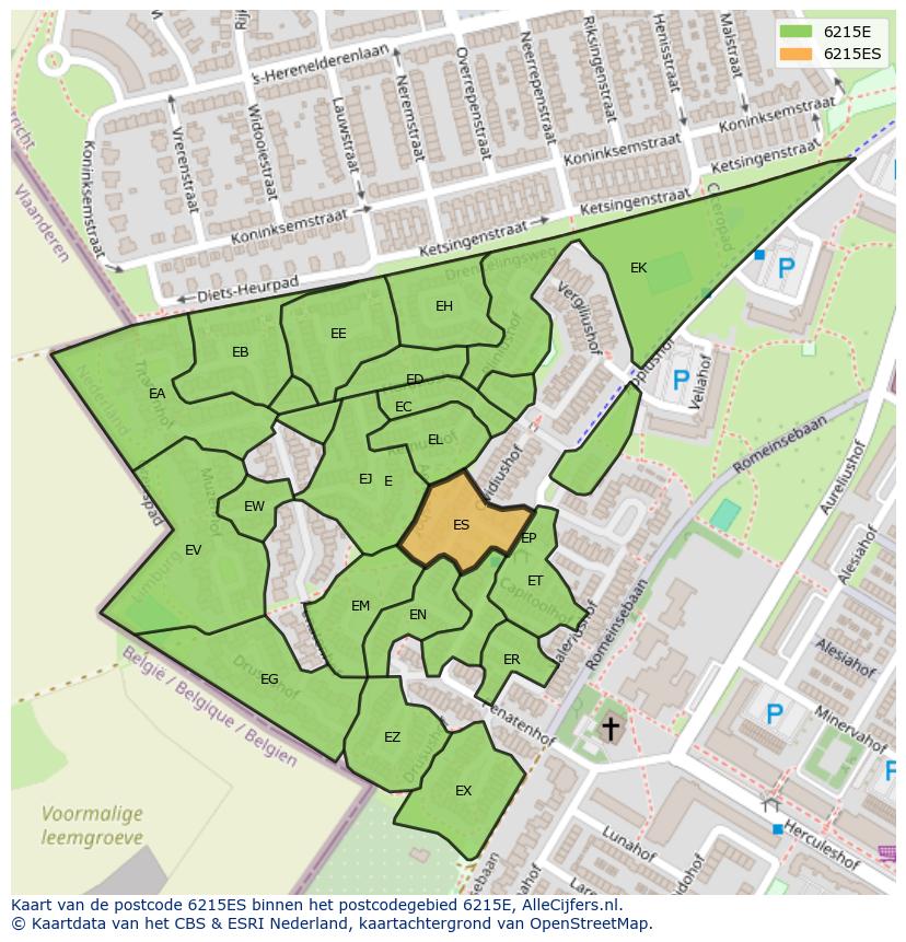 Afbeelding van het postcodegebied 6215 ES op de kaart.