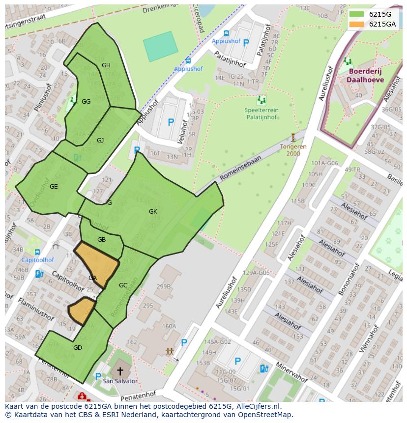 Afbeelding van het postcodegebied 6215 GA op de kaart.