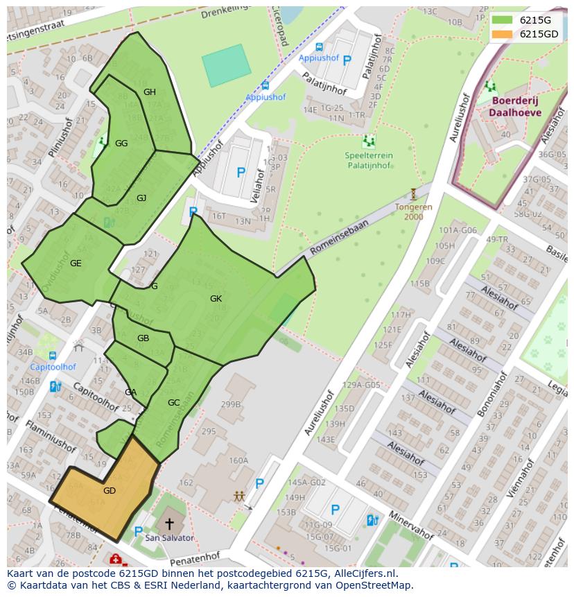 Afbeelding van het postcodegebied 6215 GD op de kaart.