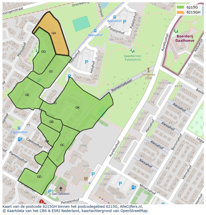 Afbeelding van het postcodegebied 6215 GH op de kaart.