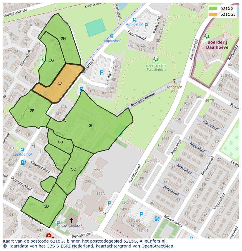 Afbeelding van het postcodegebied 6215 GJ op de kaart.