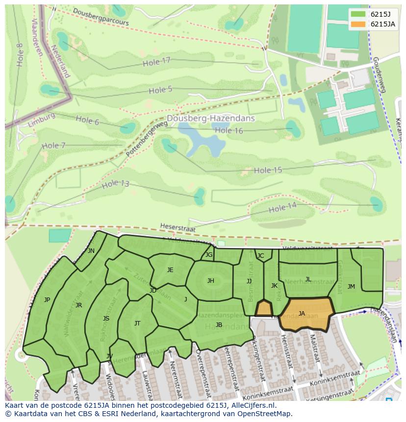 Afbeelding van het postcodegebied 6215 JA op de kaart.