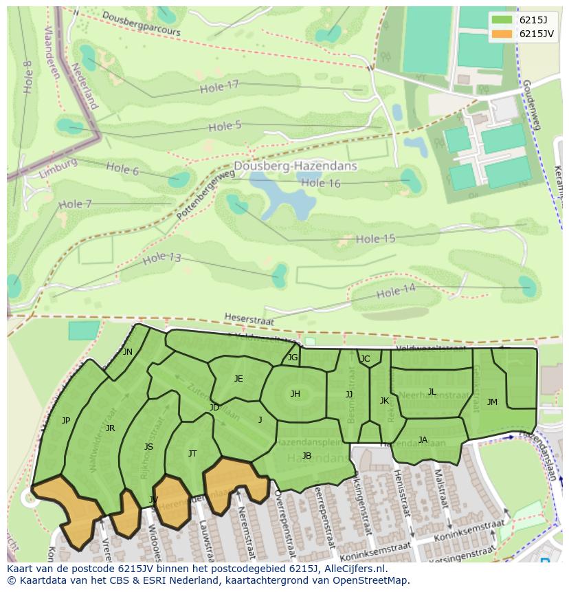 Afbeelding van het postcodegebied 6215 JV op de kaart.