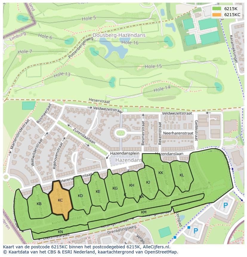 Afbeelding van het postcodegebied 6215 KC op de kaart.