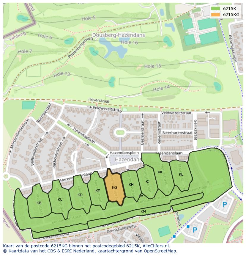 Afbeelding van het postcodegebied 6215 KG op de kaart.
