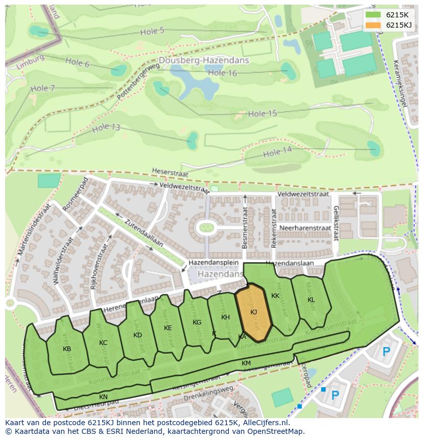Afbeelding van het postcodegebied 6215 KJ op de kaart.