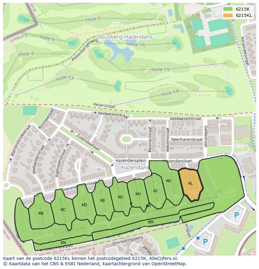 Afbeelding van het postcodegebied 6215 KL op de kaart.