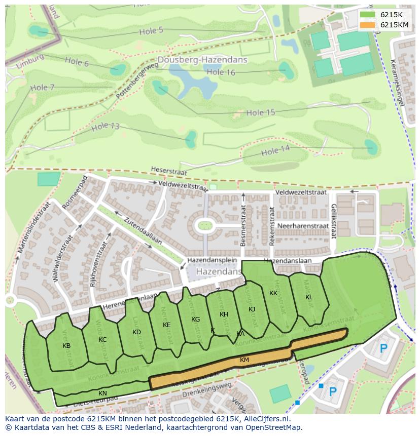 Afbeelding van het postcodegebied 6215 KM op de kaart.