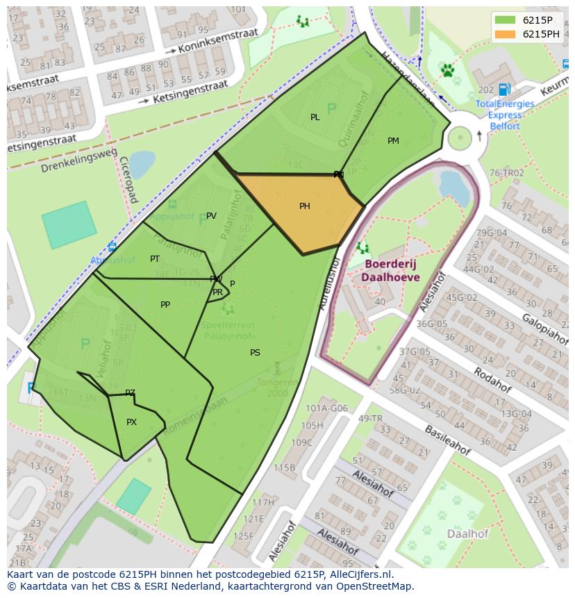 Afbeelding van het postcodegebied 6215 PH op de kaart.