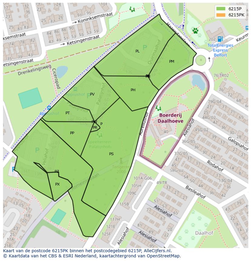 Afbeelding van het postcodegebied 6215 PK op de kaart.