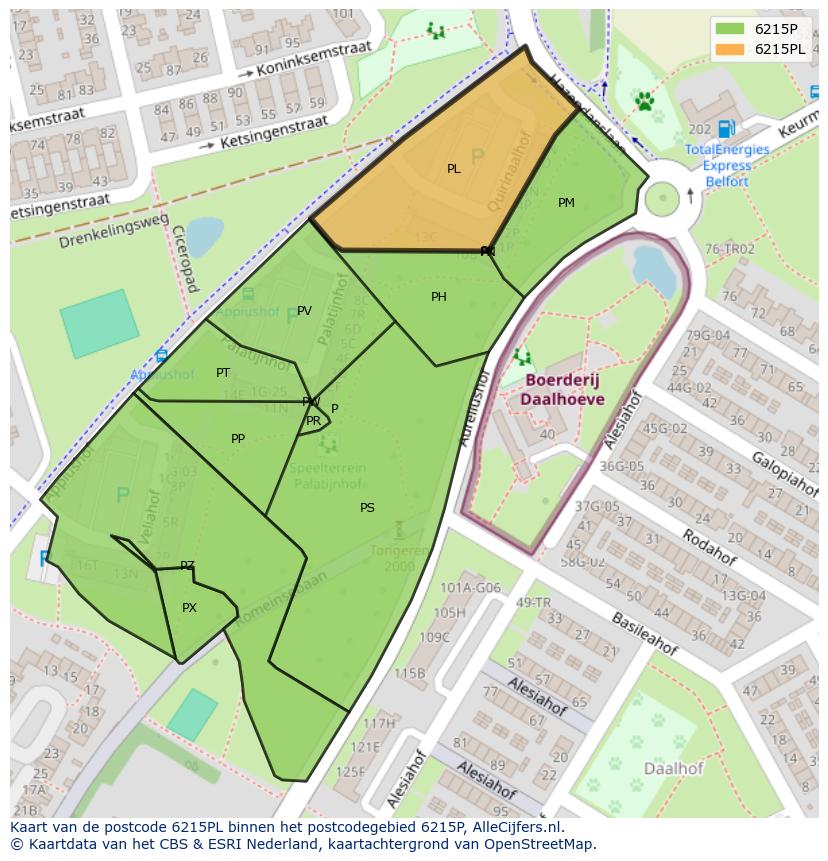 Afbeelding van het postcodegebied 6215 PL op de kaart.