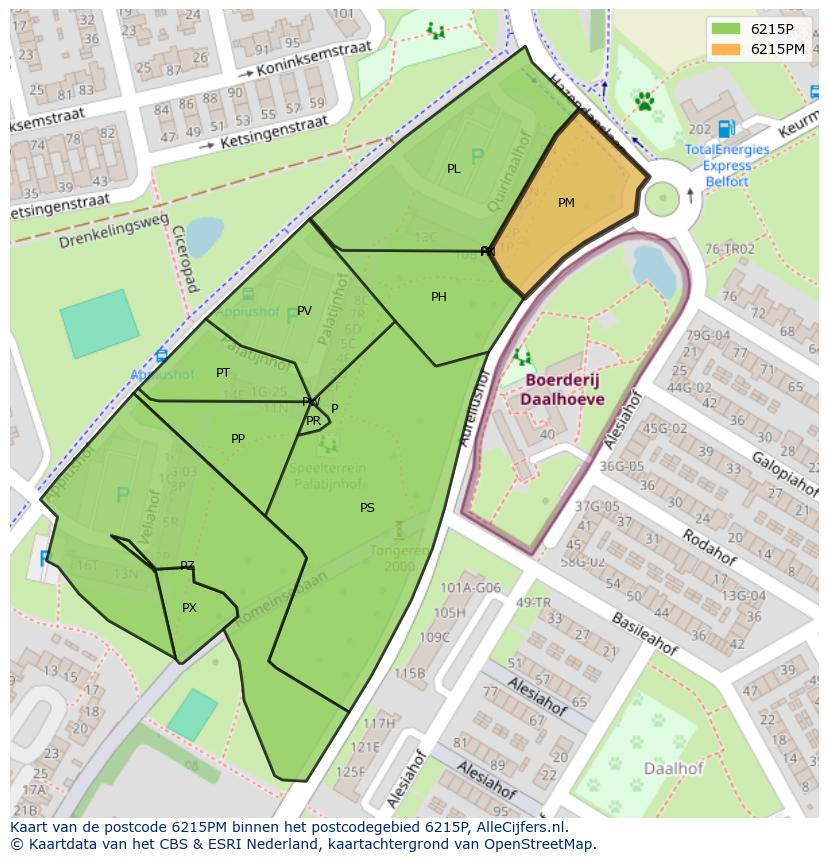Afbeelding van het postcodegebied 6215 PM op de kaart.