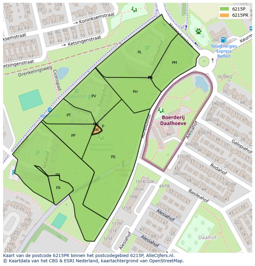 Afbeelding van het postcodegebied 6215 PR op de kaart.