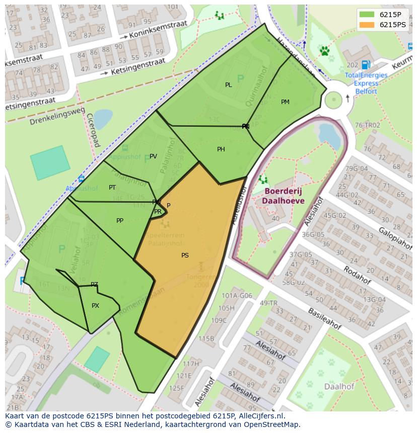 Afbeelding van het postcodegebied 6215 PS op de kaart.