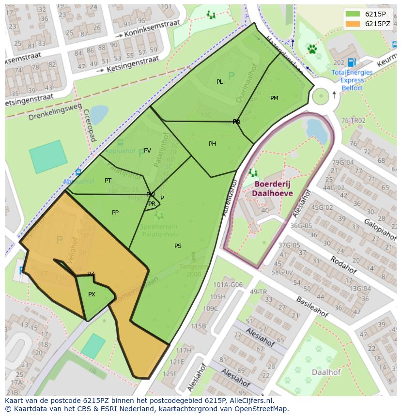 Afbeelding van het postcodegebied 6215 PZ op de kaart.