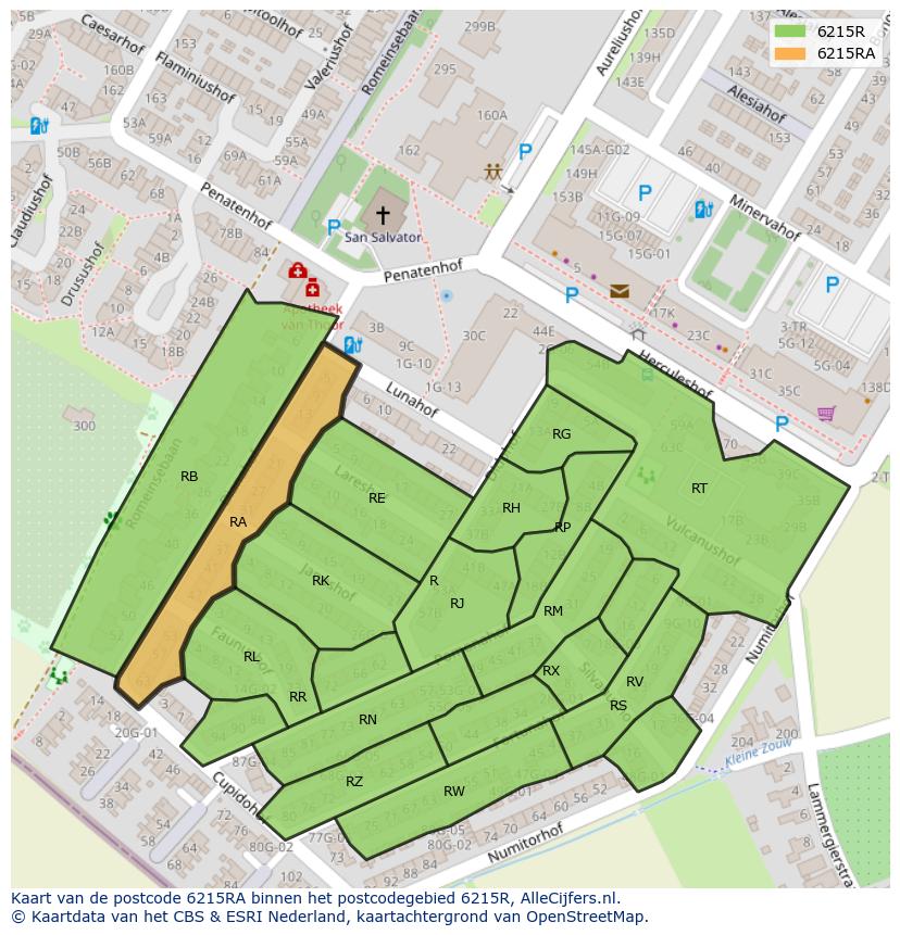 Afbeelding van het postcodegebied 6215 RA op de kaart.