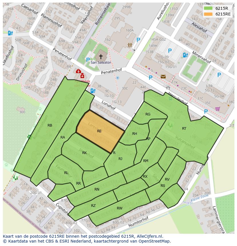 Afbeelding van het postcodegebied 6215 RE op de kaart.