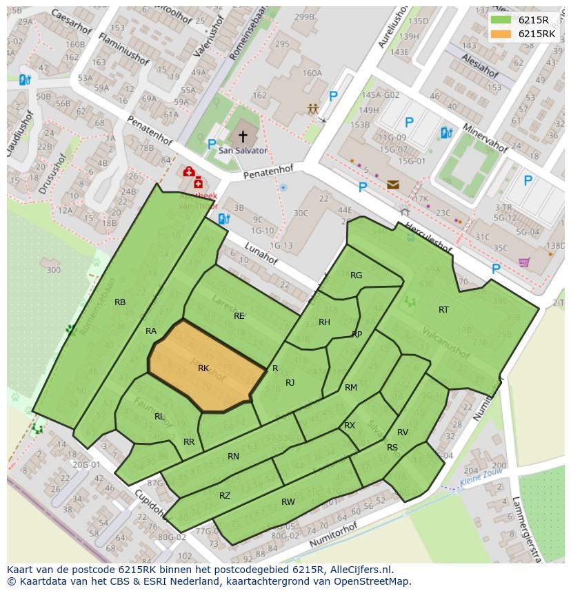 Afbeelding van het postcodegebied 6215 RK op de kaart.