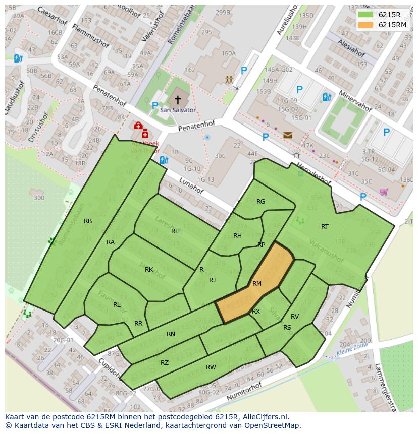 Afbeelding van het postcodegebied 6215 RM op de kaart.