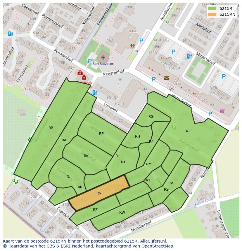 Afbeelding van het postcodegebied 6215 RN op de kaart.