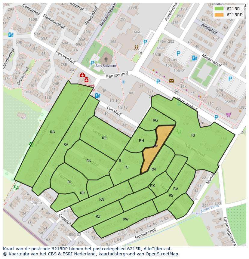 Afbeelding van het postcodegebied 6215 RP op de kaart.