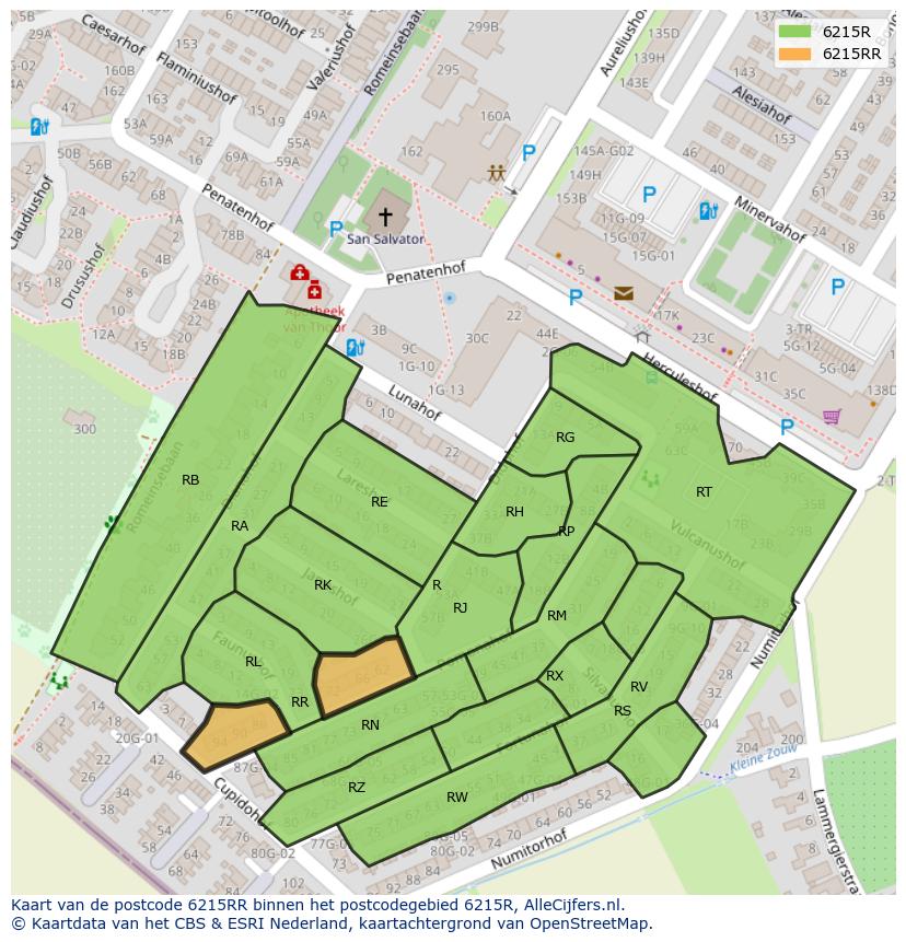 Afbeelding van het postcodegebied 6215 RR op de kaart.