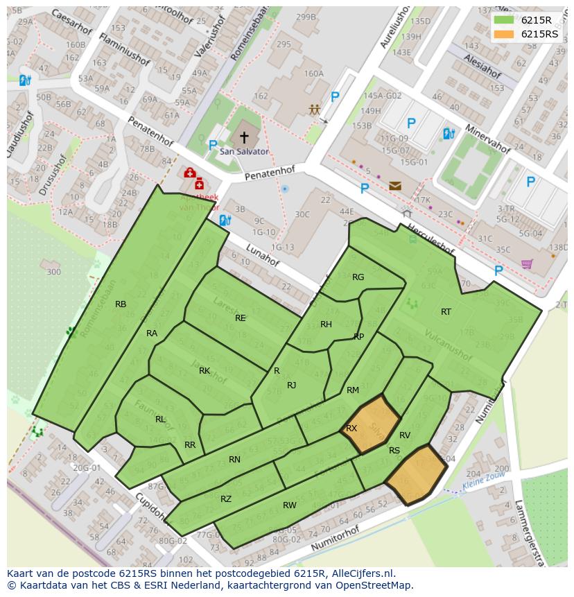 Afbeelding van het postcodegebied 6215 RS op de kaart.