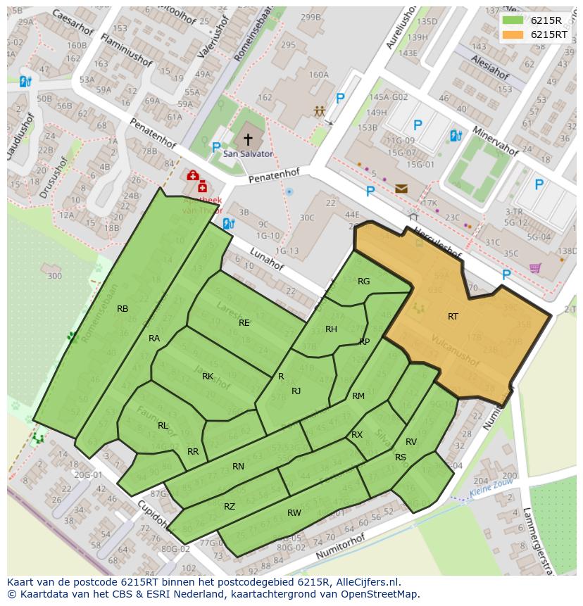Afbeelding van het postcodegebied 6215 RT op de kaart.