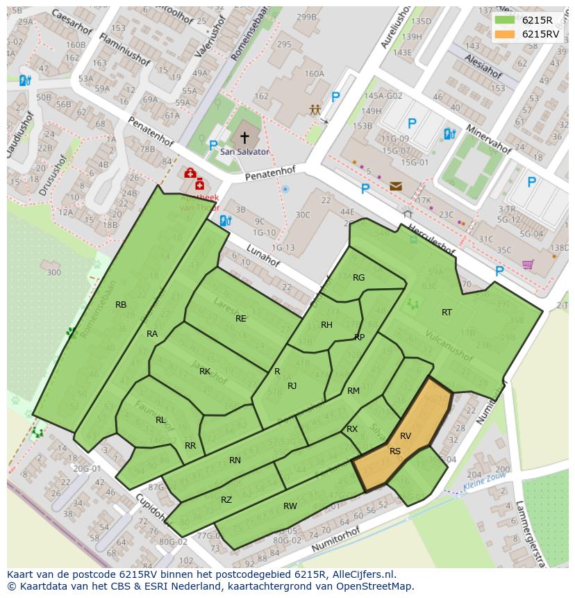 Afbeelding van het postcodegebied 6215 RV op de kaart.