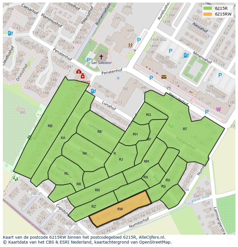 Afbeelding van het postcodegebied 6215 RW op de kaart.