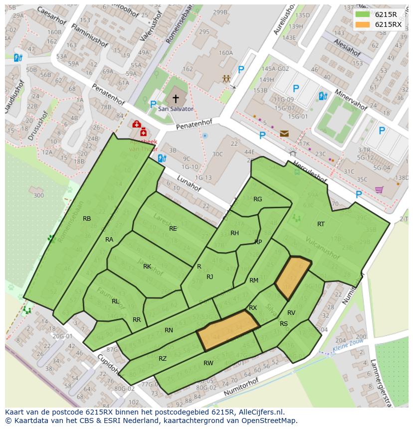 Afbeelding van het postcodegebied 6215 RX op de kaart.