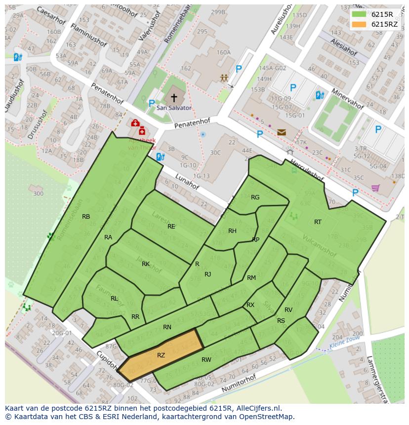 Afbeelding van het postcodegebied 6215 RZ op de kaart.