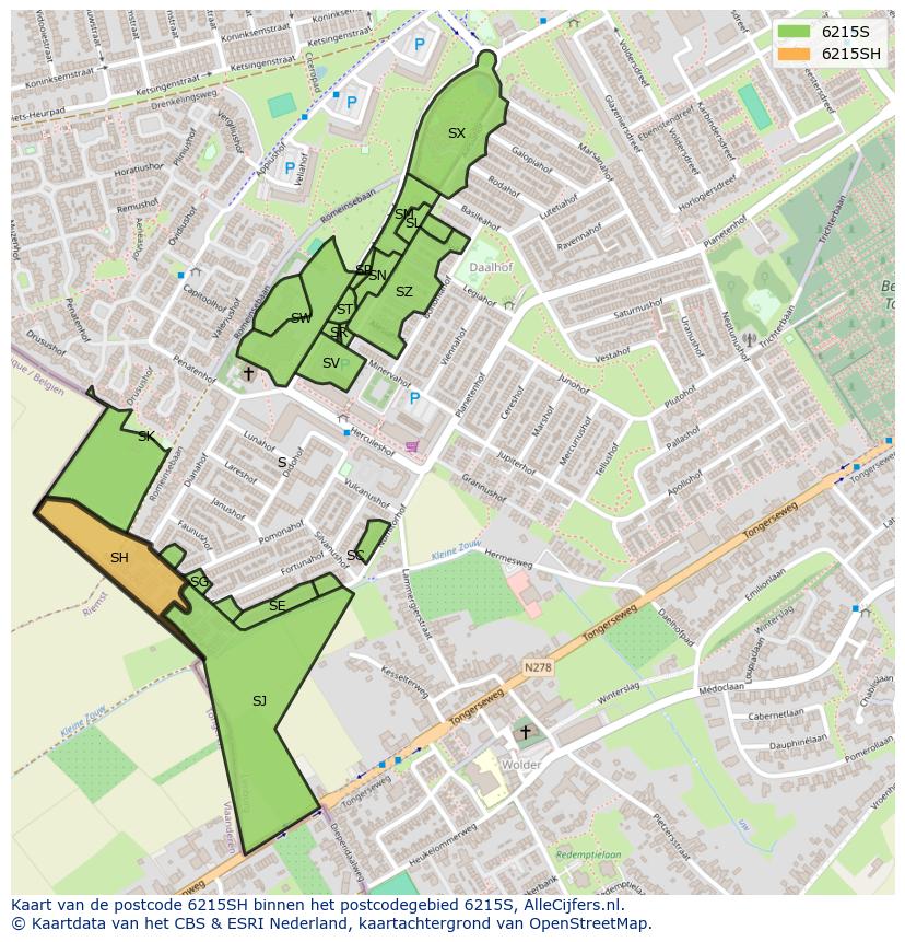 Afbeelding van het postcodegebied 6215 SH op de kaart.