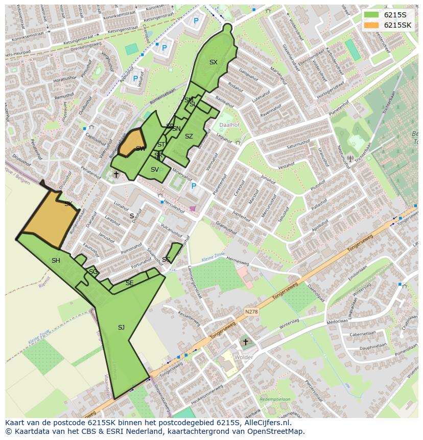 Afbeelding van het postcodegebied 6215 SK op de kaart.