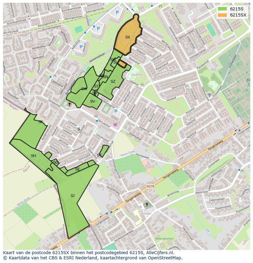 Afbeelding van het postcodegebied 6215 SX op de kaart.
