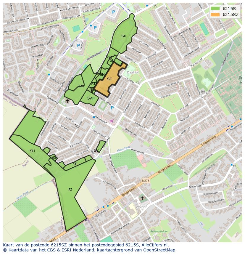 Afbeelding van het postcodegebied 6215 SZ op de kaart.