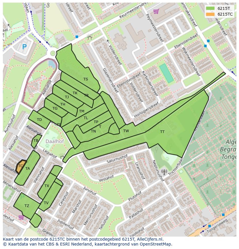 Afbeelding van het postcodegebied 6215 TC op de kaart.