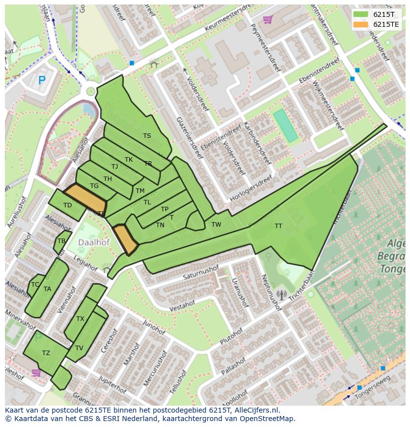 Afbeelding van het postcodegebied 6215 TE op de kaart.
