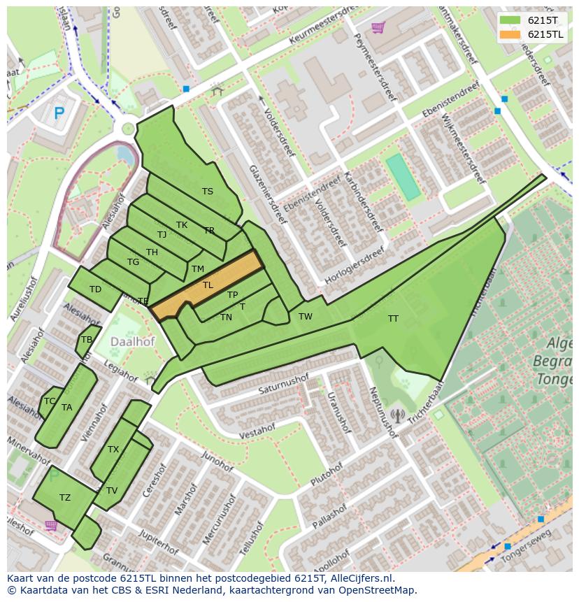 Afbeelding van het postcodegebied 6215 TL op de kaart.