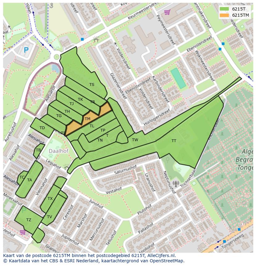Afbeelding van het postcodegebied 6215 TM op de kaart.
