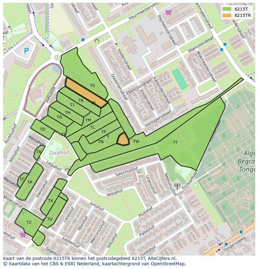 Afbeelding van het postcodegebied 6215 TR op de kaart.