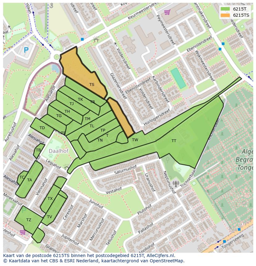 Afbeelding van het postcodegebied 6215 TS op de kaart.