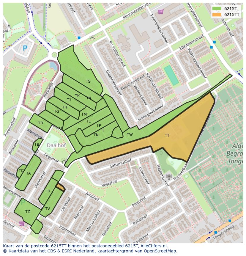 Afbeelding van het postcodegebied 6215 TT op de kaart.