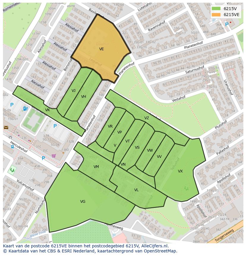 Afbeelding van het postcodegebied 6215 VE op de kaart.