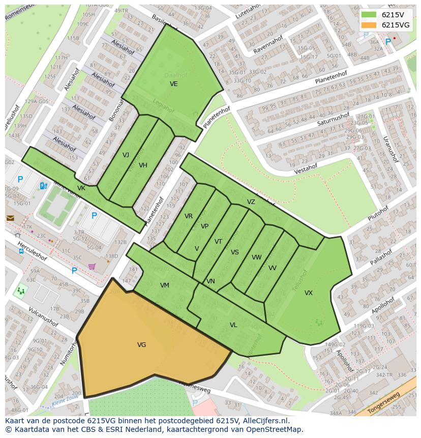 Afbeelding van het postcodegebied 6215 VG op de kaart.
