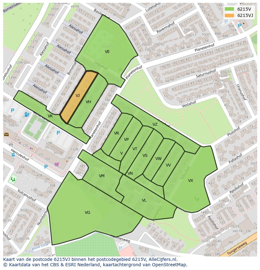 Afbeelding van het postcodegebied 6215 VJ op de kaart.